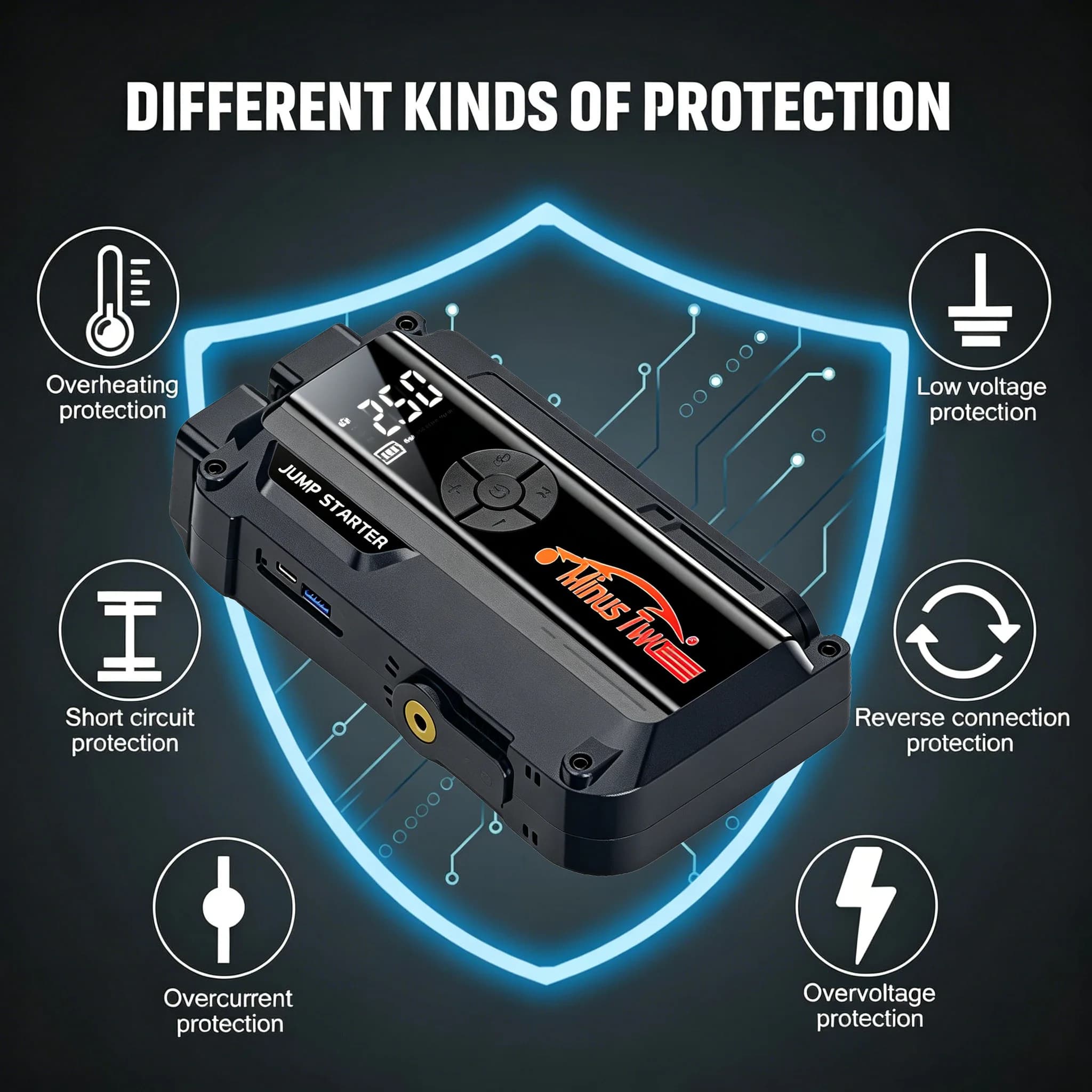 Avviatore d'Emergenza per Auto 5000A con Pompa d'Aria 150PSI, Booster di Batteria Portatile con Luce di Emergenza