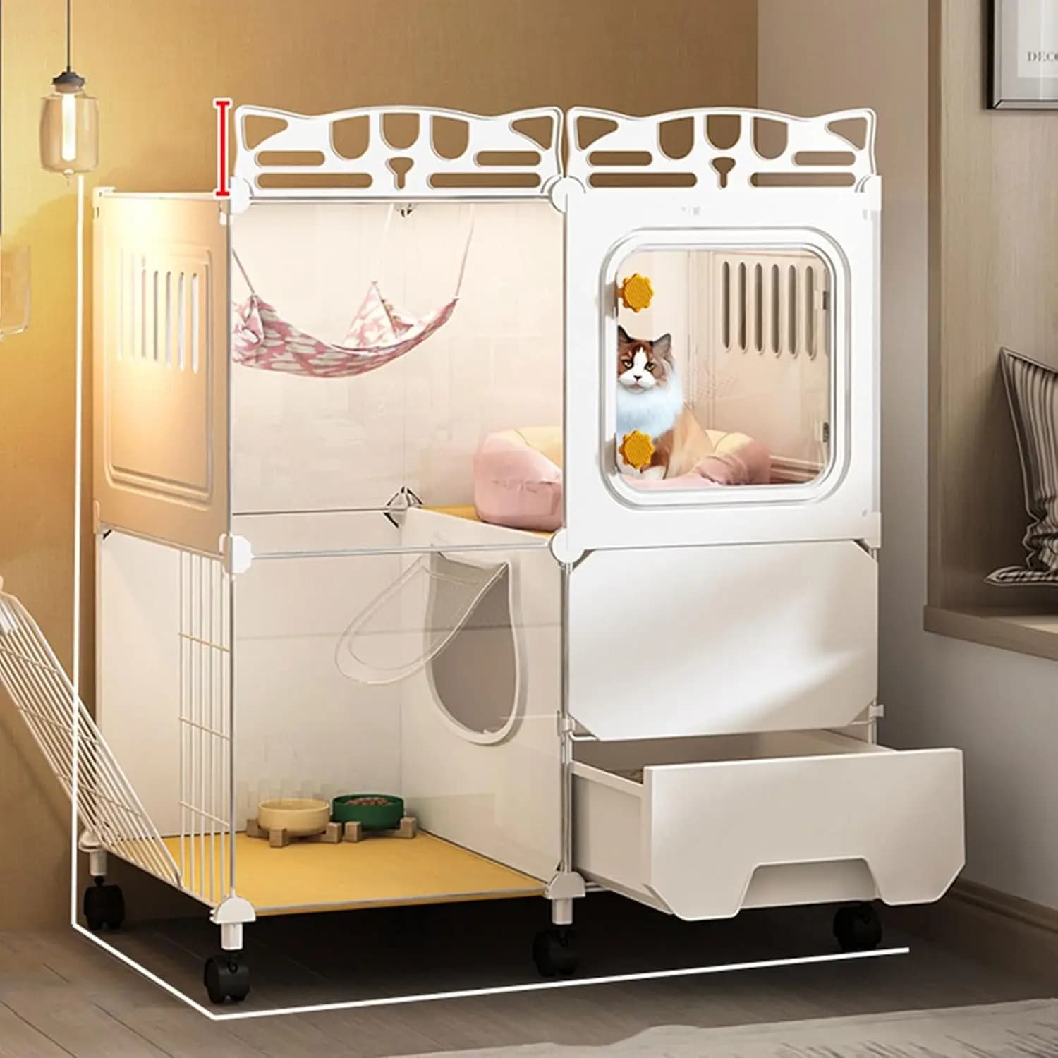 2-3 Tier Cat Cage with Door Locks & Bottom Tray, Indoor Metal Wire Enclosure with Litter Box, Pet Crate, Customized
