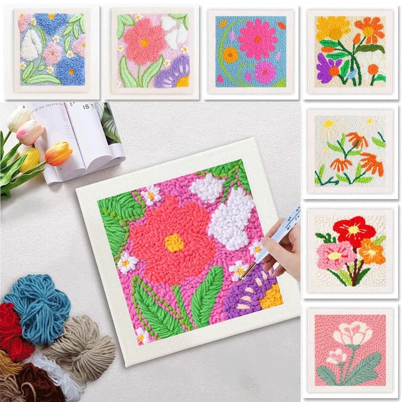 GATYZTORY 25x25cm Punch Needle Embroidery Kits for Beginner Flower DIY Crafts with Yarns for Adults Embroidery Punch Needle Kit
