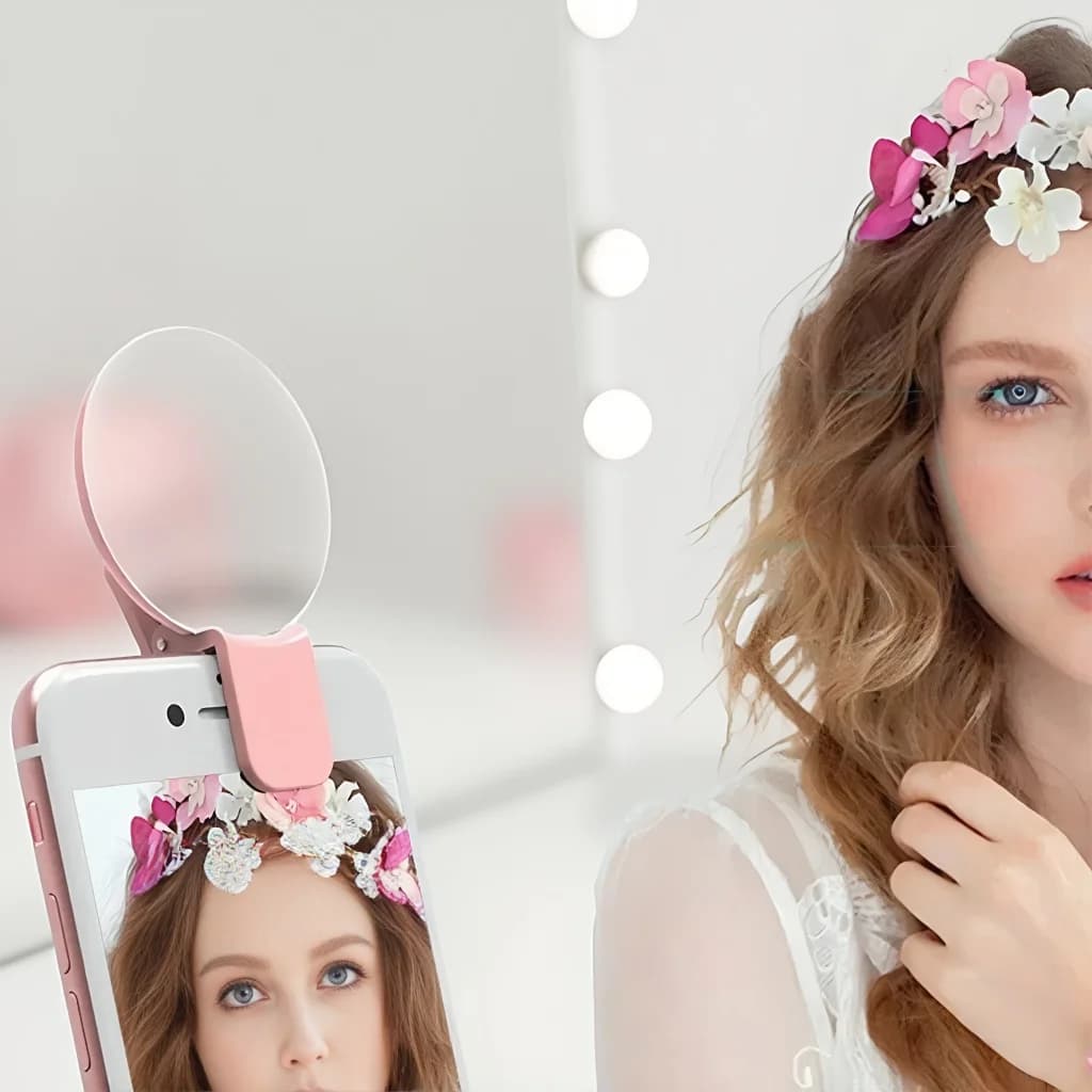 Mini luce ad anello portatile per selfie con flash LED - Luce per obiettivo del telefono ricaricabile tramite USB per selfie femminili