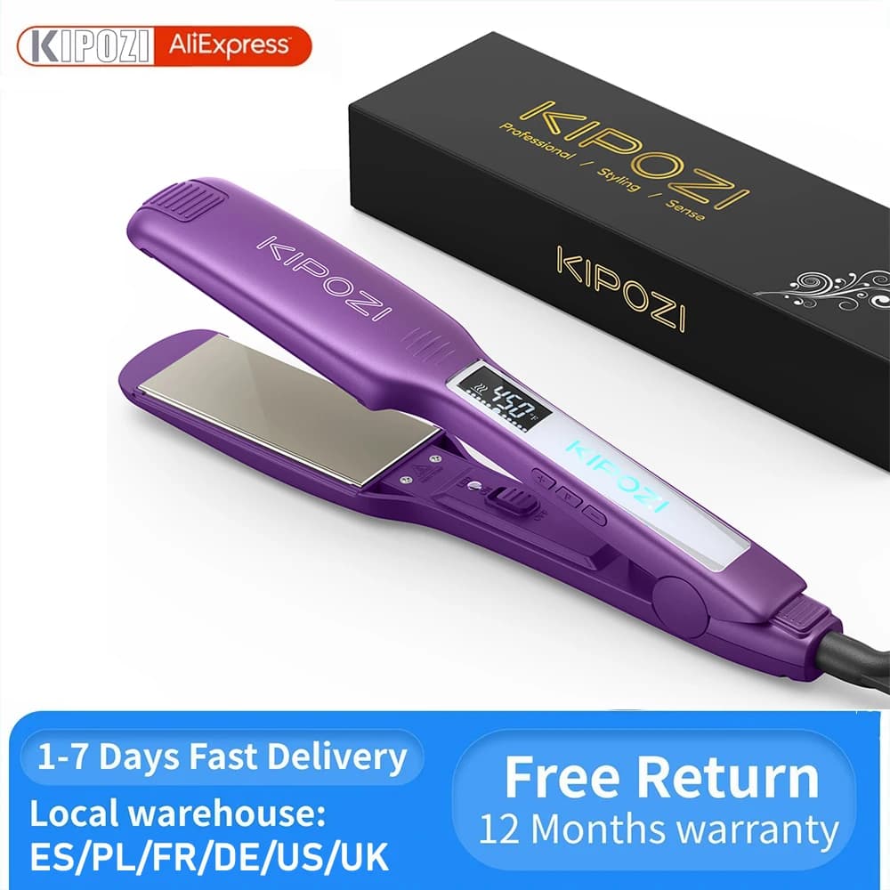 Professional Hair Plate KIPOZI Titanium Iron with LCD Digital Display Hairstyle Iron Gift with Instant Heating Double Voltage Heating
