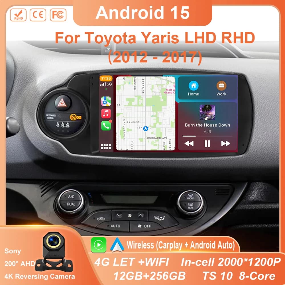Android 15 Carplay Autoradio for Toyota Yaris 2012 2013 2014 2015 2016 2017 LHD RHD GPS Navigation Multimedia Stereo WIFI
