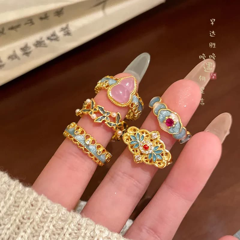 Nuovo Anello Cinese Vintage a Forma di Zucca con Zirconi, Regolabile, per Donne, Elegante e Lussuoso, per Dito Indice, Eccellente e Superbo