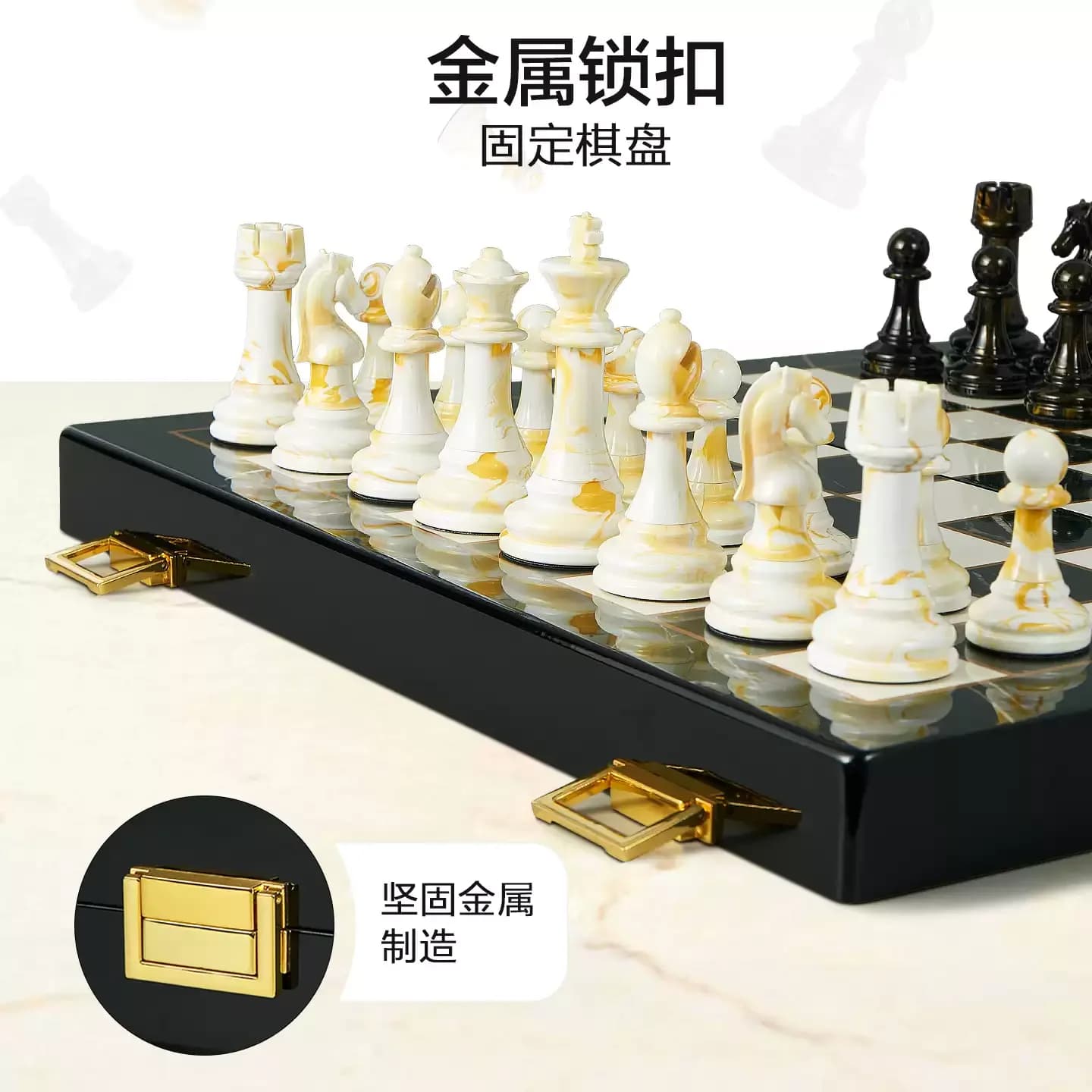 Deluxe Piano Lacquer Chess Set with Weighted Pieces, Professional Tournament Standard, Portable Gift Box for Adults
