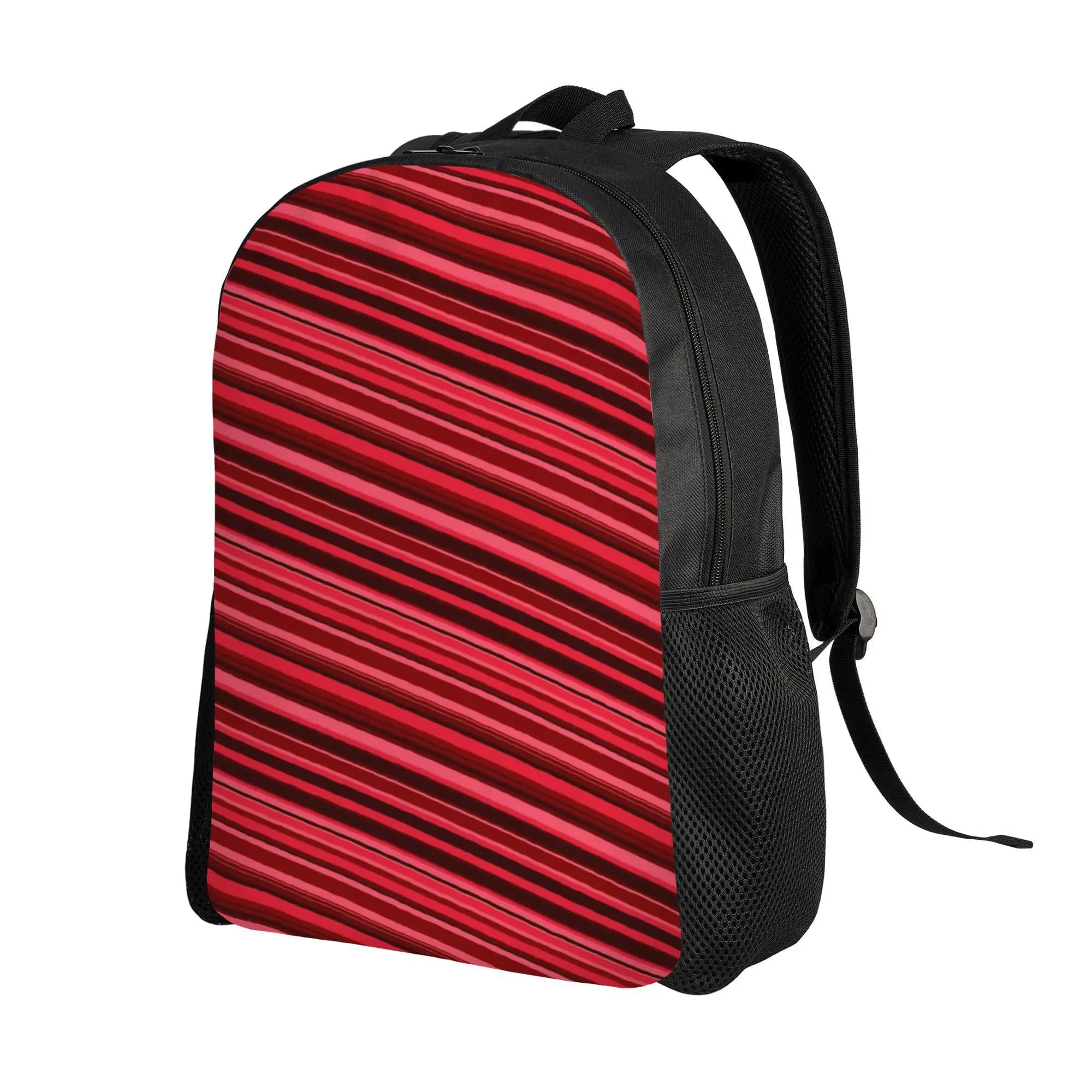 Zaino minimalista da uomo, motivo a righe rosse e rosa - nero, scomparto singolo, leggero e resistente, adatto