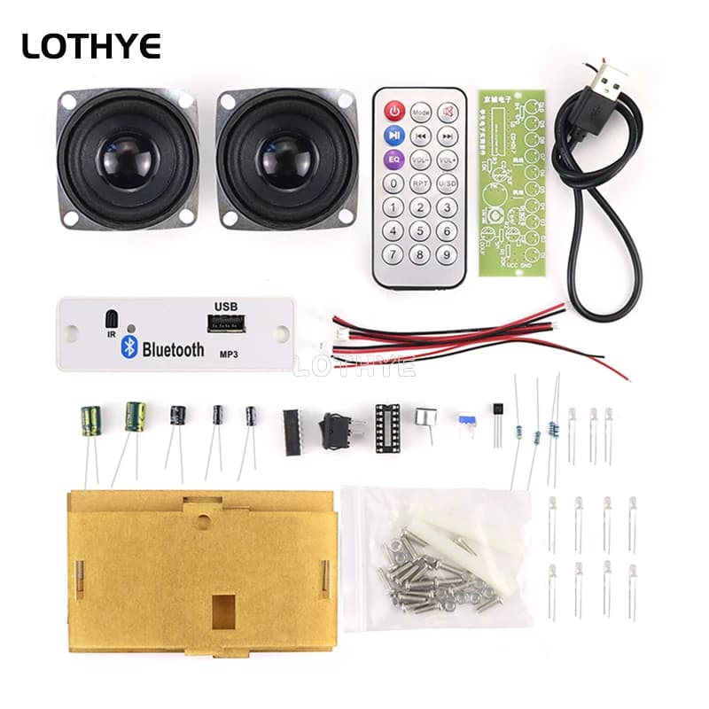 Kit Amplificatore Audio Bluetooth Mini 3W*2, Kit Elettronico Fai-da-Te per Altoparlante a Due Canali con LED e Spettro Attivato dalla Voce con Telecomando