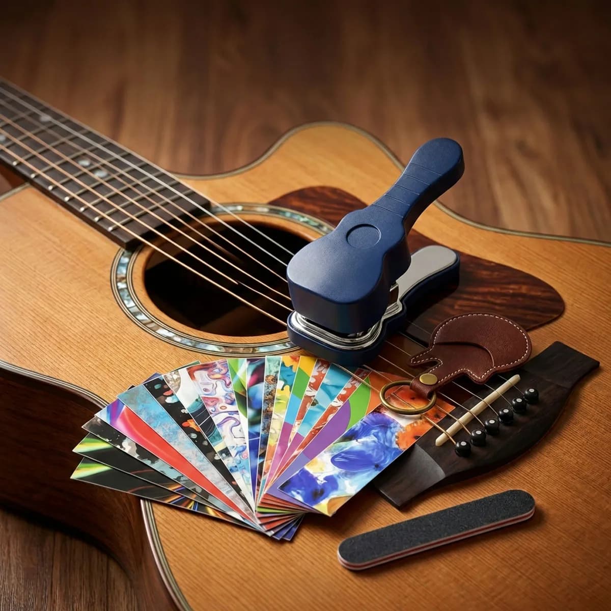 Strumento per la creazione di plettri per chitarra e basso, 15 pezzi assortiti, strisce per plettri di media dimensione, kit fai da te per plettri, regalo creativo