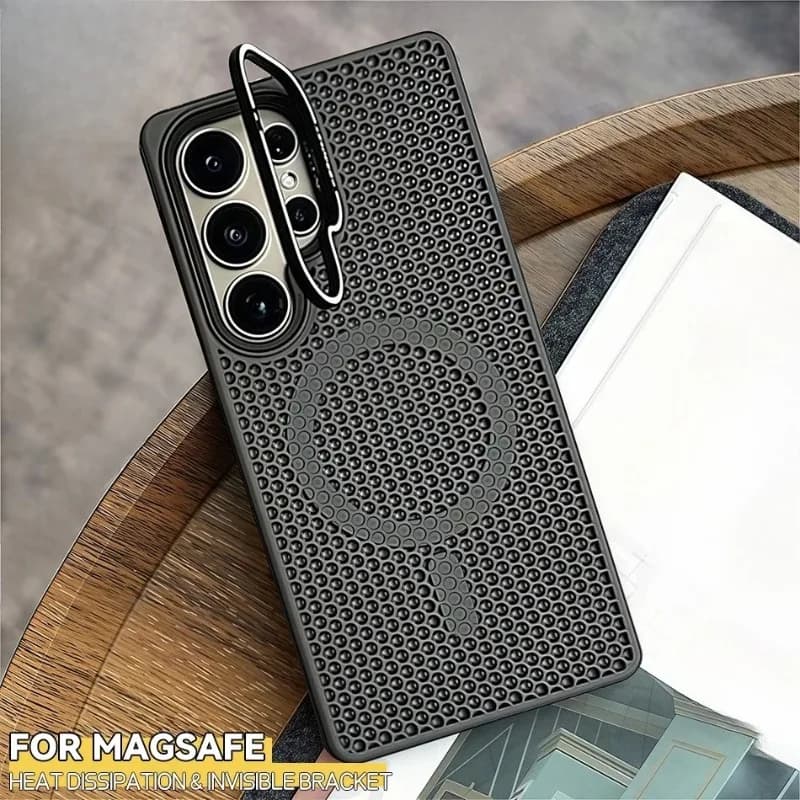 Custodia protettiva in rete traspirante di lusso per Samsung Galaxy S25 S24 Ultra S25 Plus magnetica per copertura antiurto di raffreddamento con supporto Magsafe