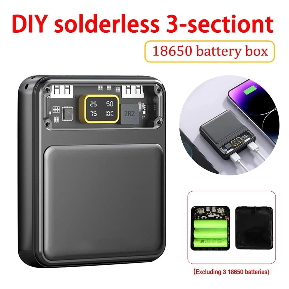 3*18650 portabatterie Dual USB Power Bank Battery Box caricabatterie per cellulare custodia a conchiglia fai da te custodia di ricarica per smartphone