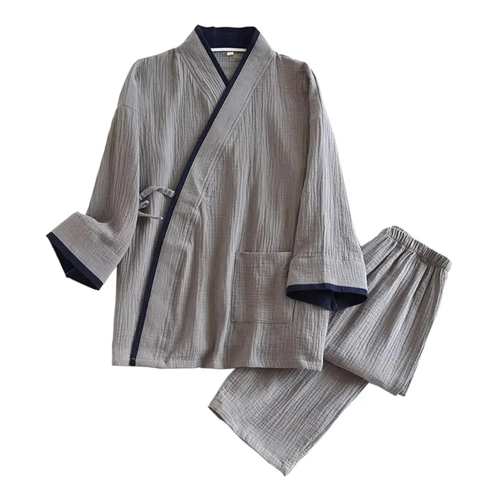 Completo pigiama da uomo in stile giapponese a due pezzi, in cotone, kimono, per coppia.
