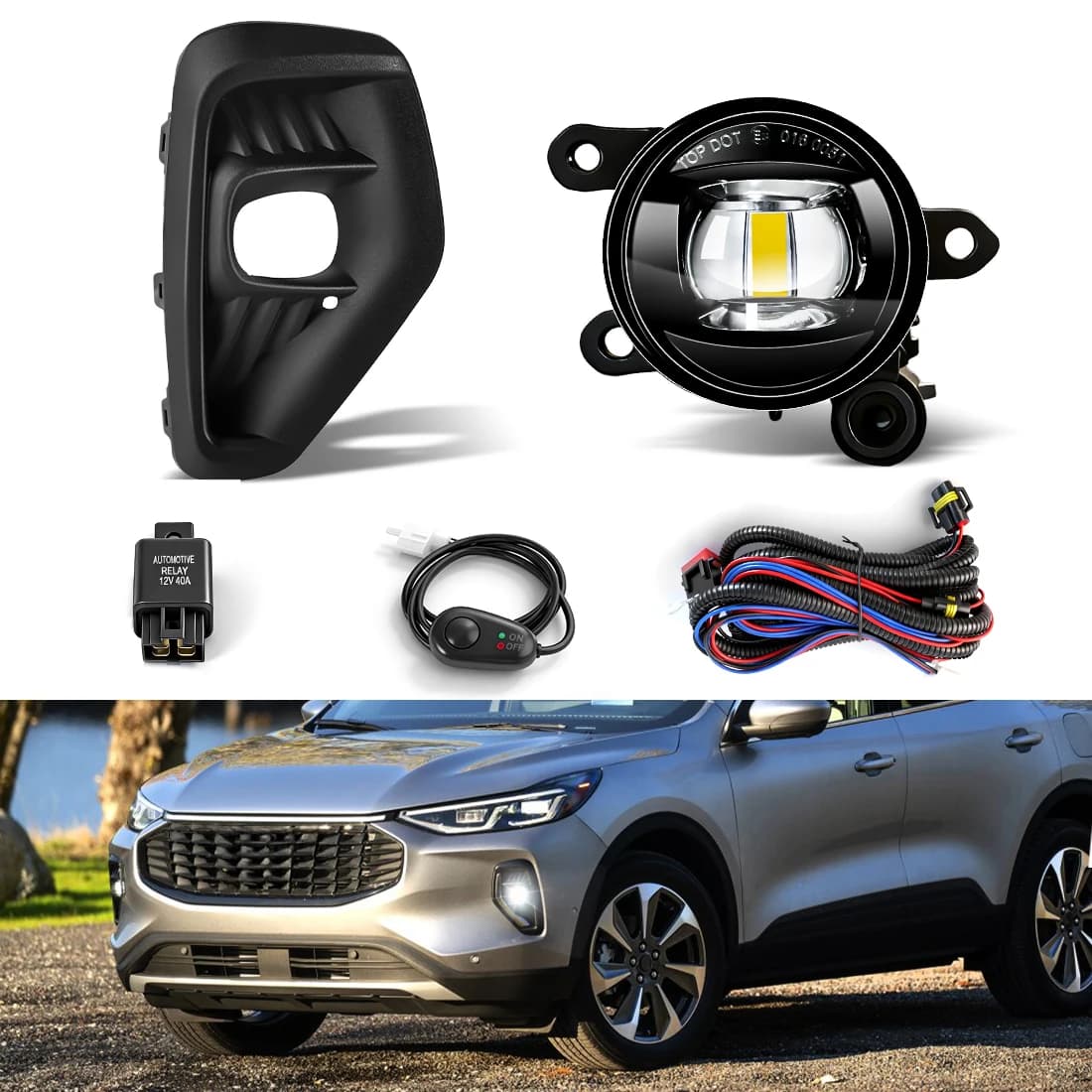Fendinebbia a LED per Ford Escape 2023-2025 Luci di marcia diurna Paraurti anteriore Faro Bianco Giallo Luce diurna Accessori auto 12V