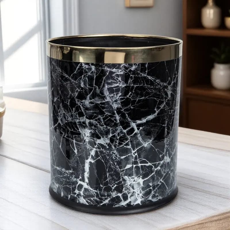 Cestino per Rifiuti Rotondo Senza Coperchio Effetto Marmo per Casa e Ufficio, Cesto per Carta con Base Antiscivolo Ispessita, Design Marmorizzato