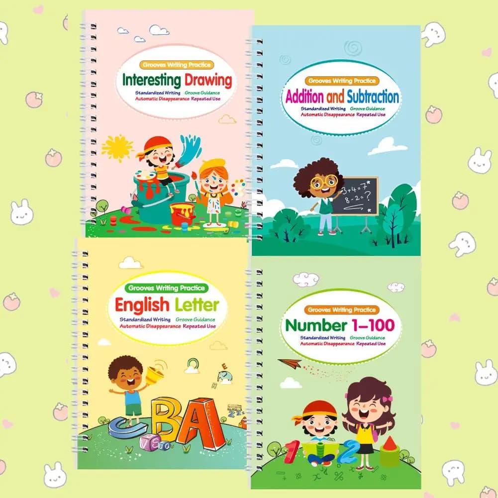 4pc/set 3 To 5Years Magic Practice Copybook Pen Preschools Kids Calligraphy English Free Wiping Children Reusable Writing Book