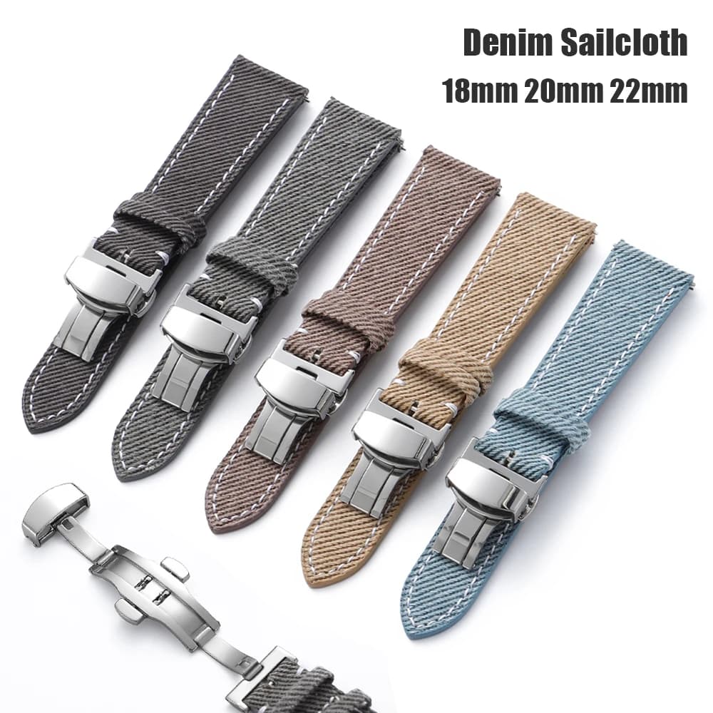 Cinturino per Orologio in Denim e Pelle con Fibbia a Farfalla 18mm 20mm 22mm per Omega Donna Uomo Sportivo Universale
