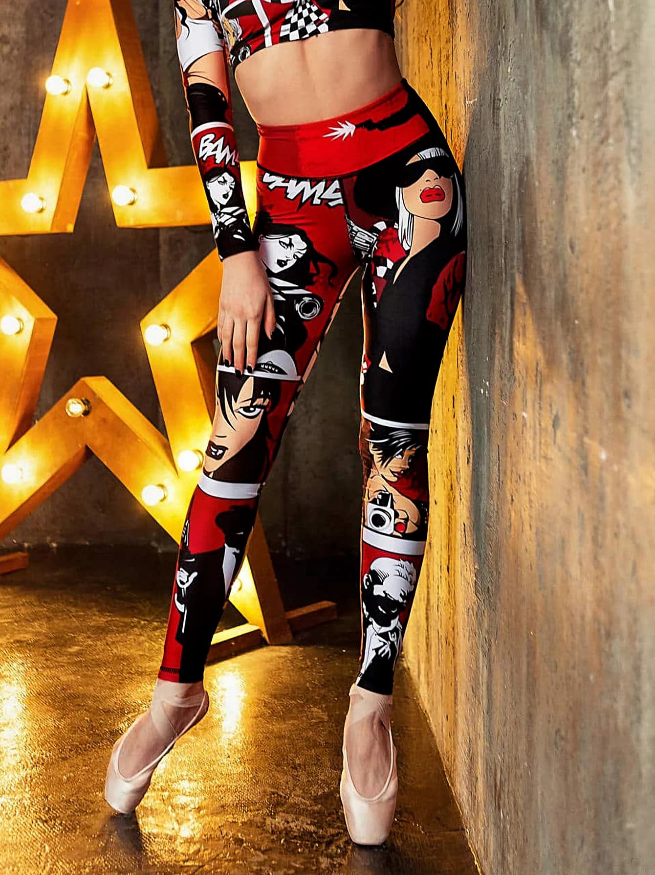 Pantaloni da yoga da donna con stampa labbra a vita alta Leggings da allenamento con design poster labbra rosse sexy