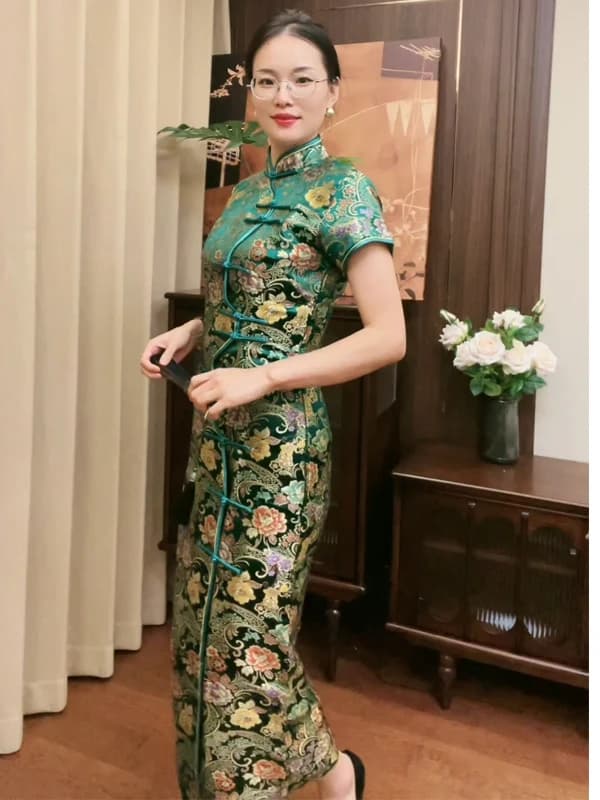 Retro Shanghai Long Gown Full Opening Jacket Silk Satin Wedding Banquet Performance Daily Elegance LGD
