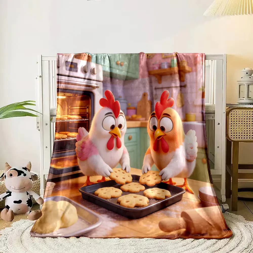 Coperta con stampa a tema due simpatici pulcini, calda, morbida e soffice, per bambini e adulti, divano letto, coperta da viaggio, campeggio, camper