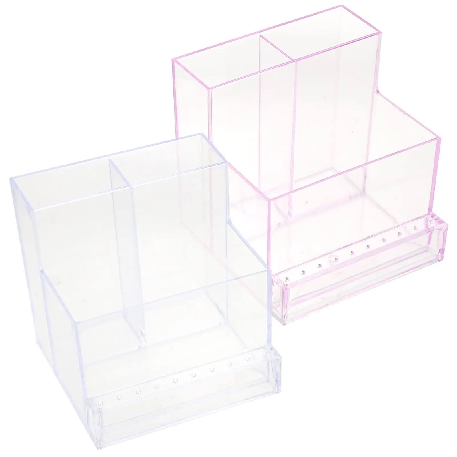 2 Pezzi Organizzatore per Punte Fresa Unghie in Acrilico Trasparente Rosa-Viola, Scatola Porta Utensili per Manicure per Esposizione su Scrivania in Salone o a Casa