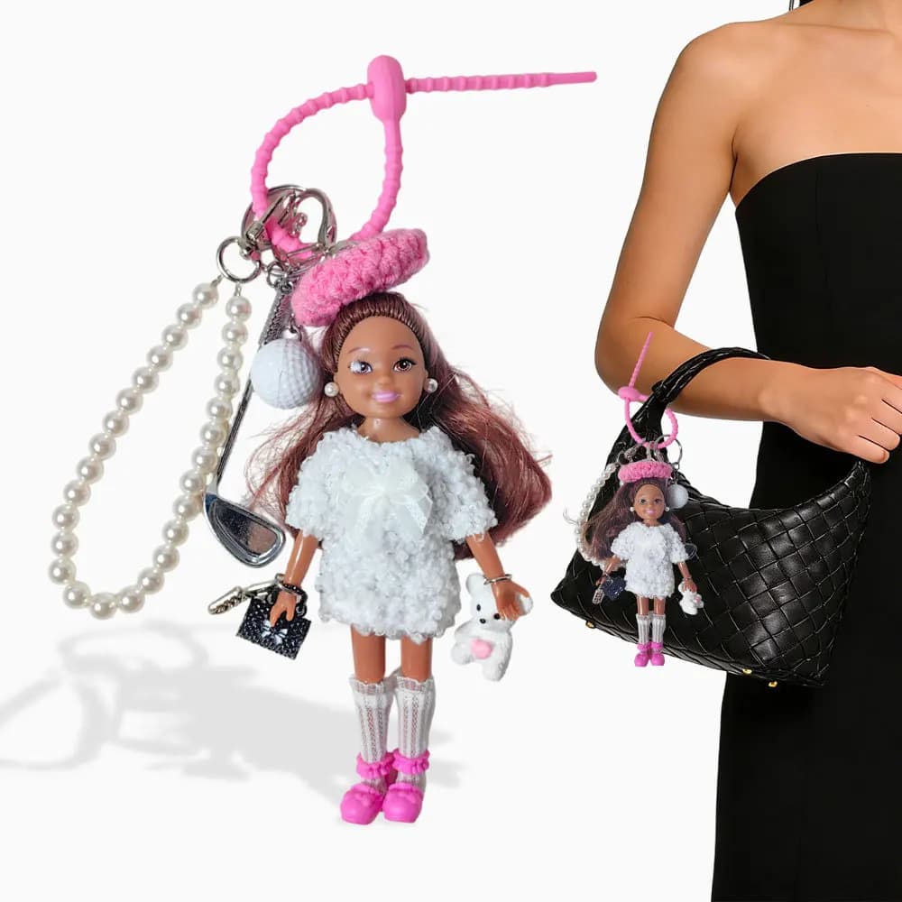 Portachiavi Mini Bambola Nera Stile Sportivo Golf, Ciondolo Orsetto con Mazza da Golf e Pallina, Ciondolo Borsa di Nicchia di Alto Valore, Regali per Ragazze.