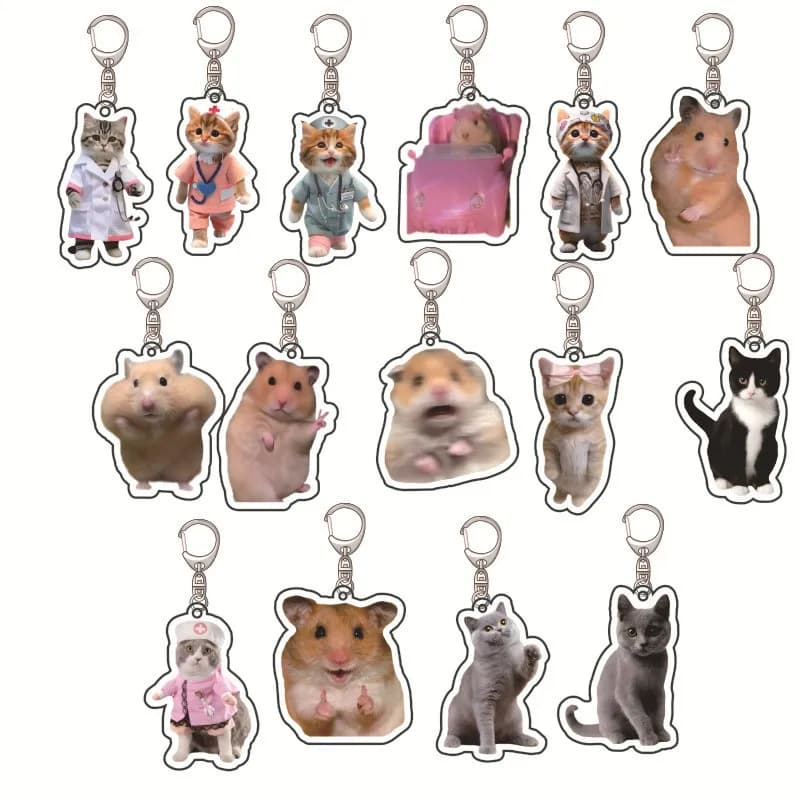 Banana Cat Happy Cat Acrylic Keychain Decoration Accessories Hot Style Food Cat Head Emoticons Keychain Funny Bag Pendant Gift