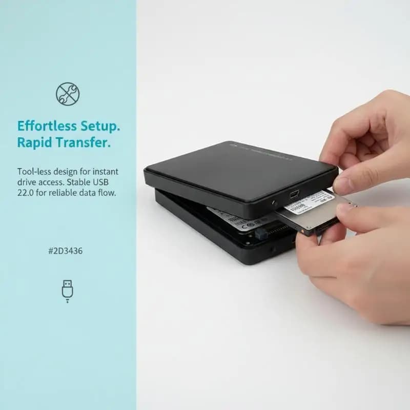 Case esterno per disco rigido USB 2.0 SATA da 2,5 pollici, senza bisogno di attrezzi, per HDD/SSD da 7 mm/9,5 mm, accessorio per laptop