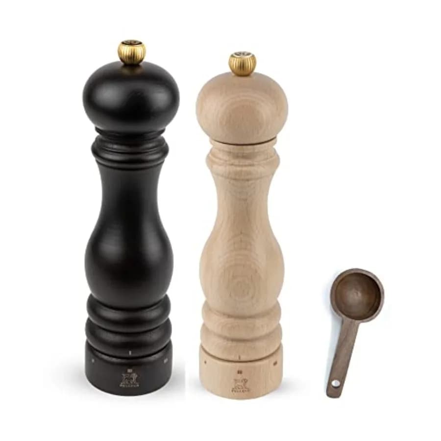 Set Macina Sale e Pepe Paris u'Select 6 Setting Manual in Legno di Faggio Zirlion con Paletta in Legno per Spezie, Prodotto in Francia, per Cioccolato e Altri Usi