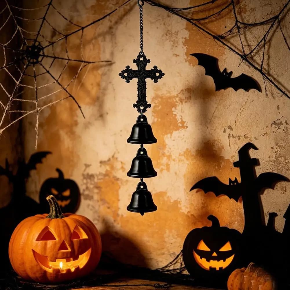 Halloween Theme Garden Decor Halloween Spider Web Wind Chime Metal Hanging Ornament with 3d Spider Decor for Outdoor
