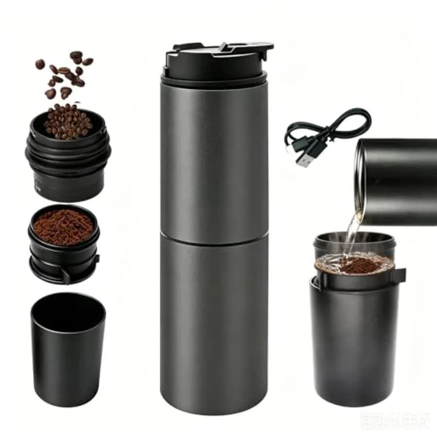 Portable Electric GrindBrew Pour Over Coffee Maker, All-in-One:Double-Wall SS Tumbler, Stainless Drip Kettle, Permanent Stainle
