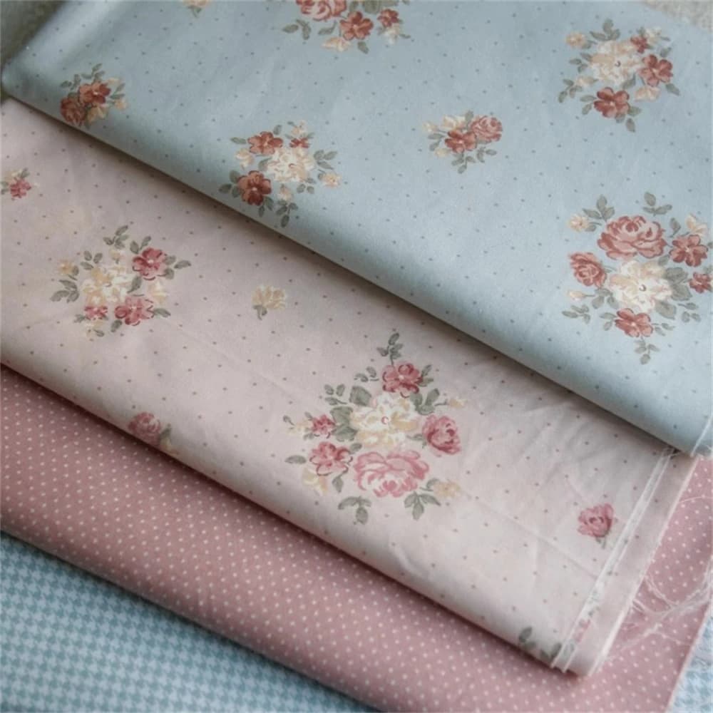 French Rose Floral Cotton Fabric Clothes Cloth Pastoral Houndstooth Printed Bed Sheet Quilt Cover Hair Stamp DIY Twill Fabric