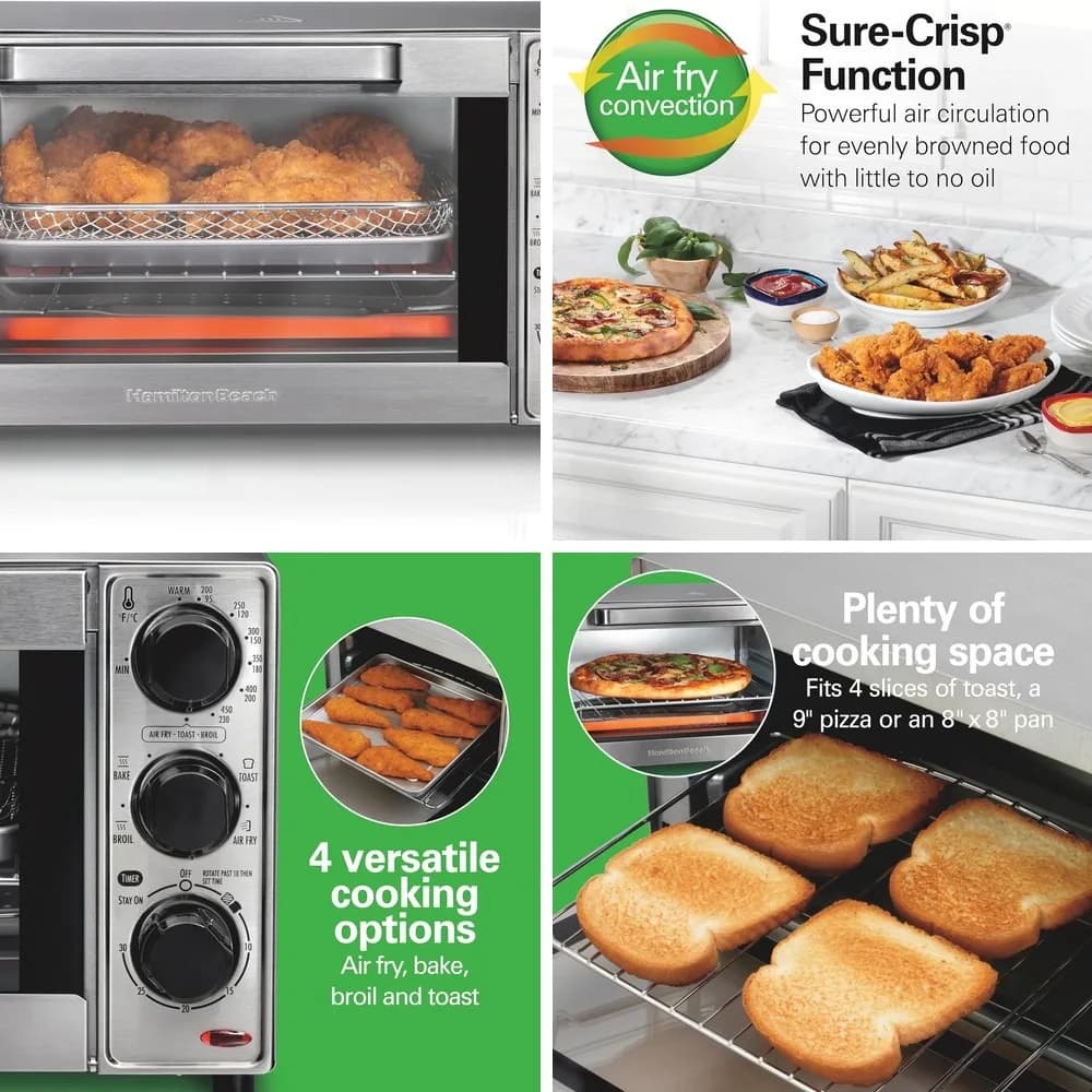 Hamilton Beach Sure-Crisp Air Fryer Toaster Oven Combo, Fits 9" Pizza, 4 Slice Capacity, Powerful Air Circulation, Auto