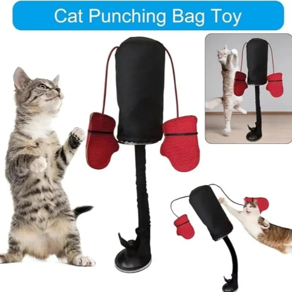 Suction Cup Base Cat Boxing Toy Self-standing Spring Loaded Cat Punching Bag Paw Punch Design Bite Resistant Pet Scratching Toy