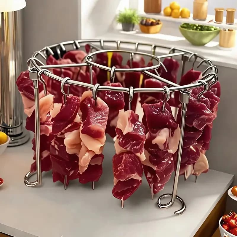 Stainless Steel Round Meat Rack With 24 Stainless Steel Skewers—Stainless Steel Rack For Air Fryers And Barbecues
