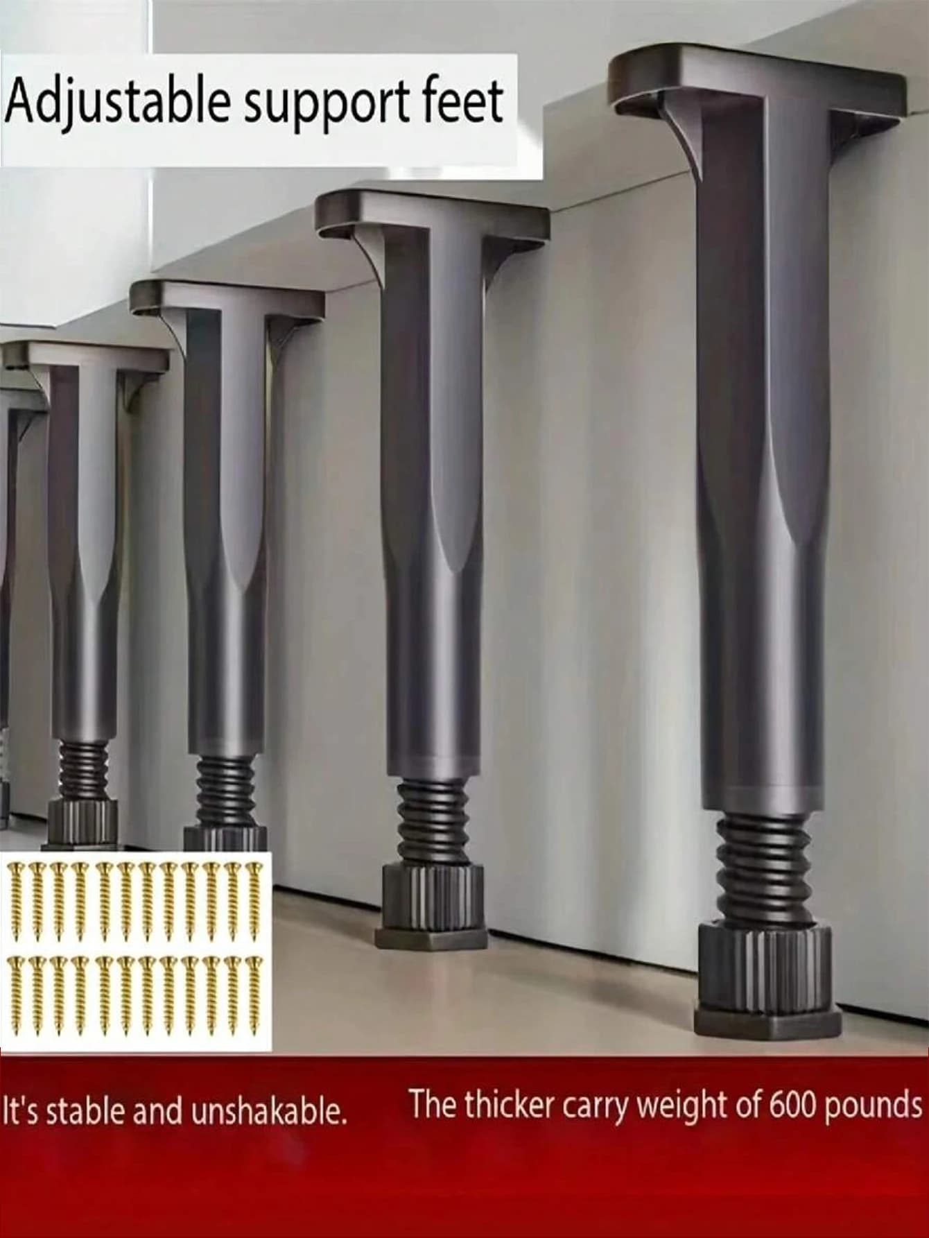 4 pezzi/1 set di gambe di supporto regolabili per telaio letto (con viti speciali), gambe di supporto resistenti per pannelli centrali del telaio letto, gambe per mobili in acciaio plastico extra resistenti, adatte per letti di grandi dimensioni, divani e tavoli, altezza regolabile (5. 118 pollici - 14. 96 pollici)