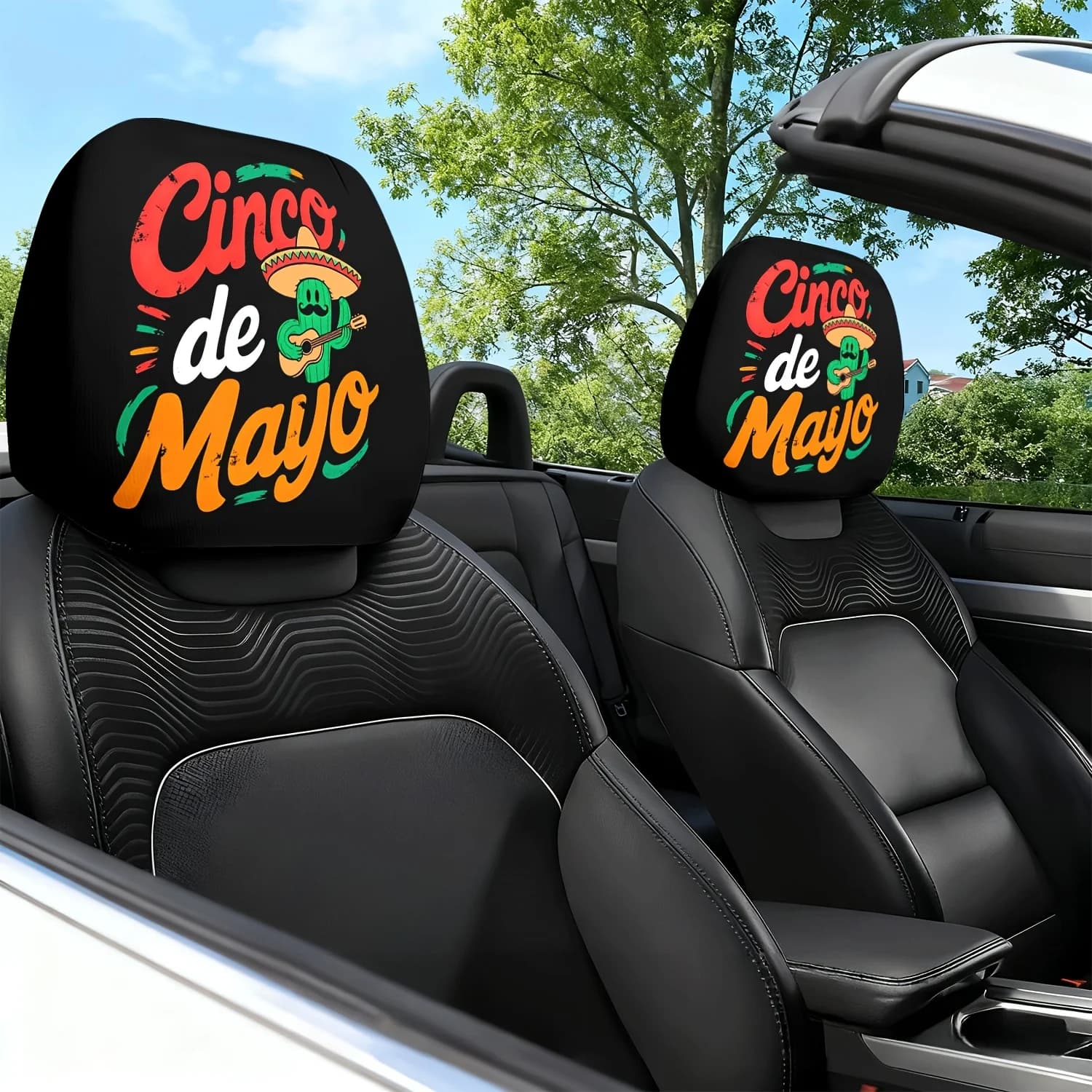 2 Pezzi Copri Poggiatesta Auto con Stampa Tema Cactus del 5 Maggio - Design Carino - Cuscino Poggiatesta per Interni Auto