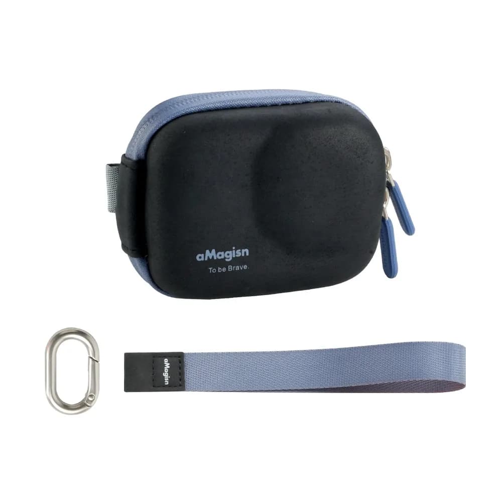 Leather Exterior Mini Carrying Case with Wrist Strap Camera Storage Bag for DJI Action 6/5Pro/4/3/GoPro/Insta360 Ace Pro