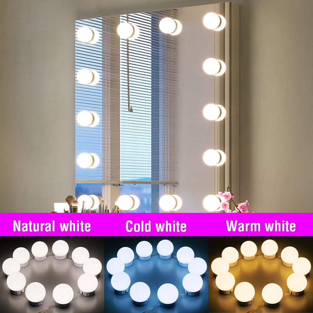 USB LED Vanity Mirror Lights Dressing Table Makeup Mirrors Lamp 3 Colors Touch Dimmable For Home Bedroom Bathroom Fill Lighting