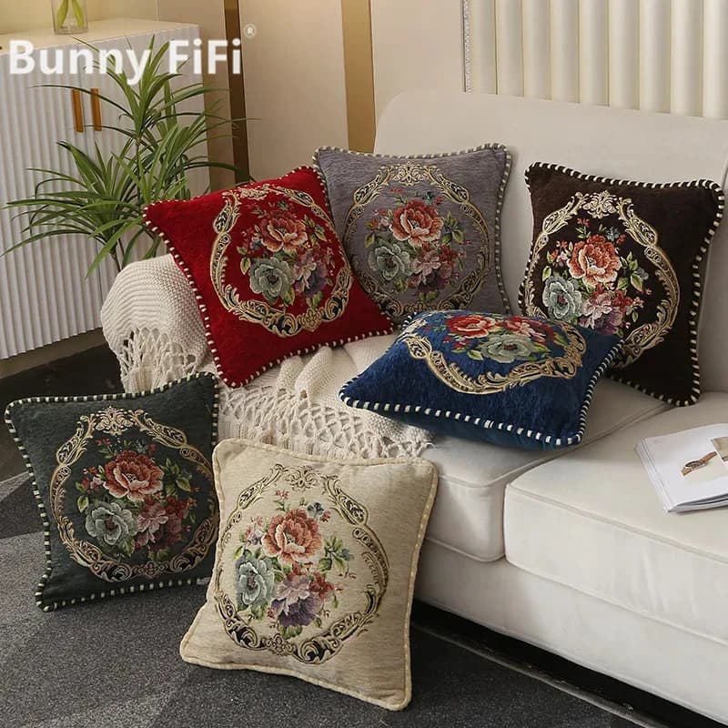 Folk-Custom Flowers Cushion Cover 45x45cm Embroidery Jacquard Decorations for Home Edging Pillow Cases Decora Cushions for Bed
