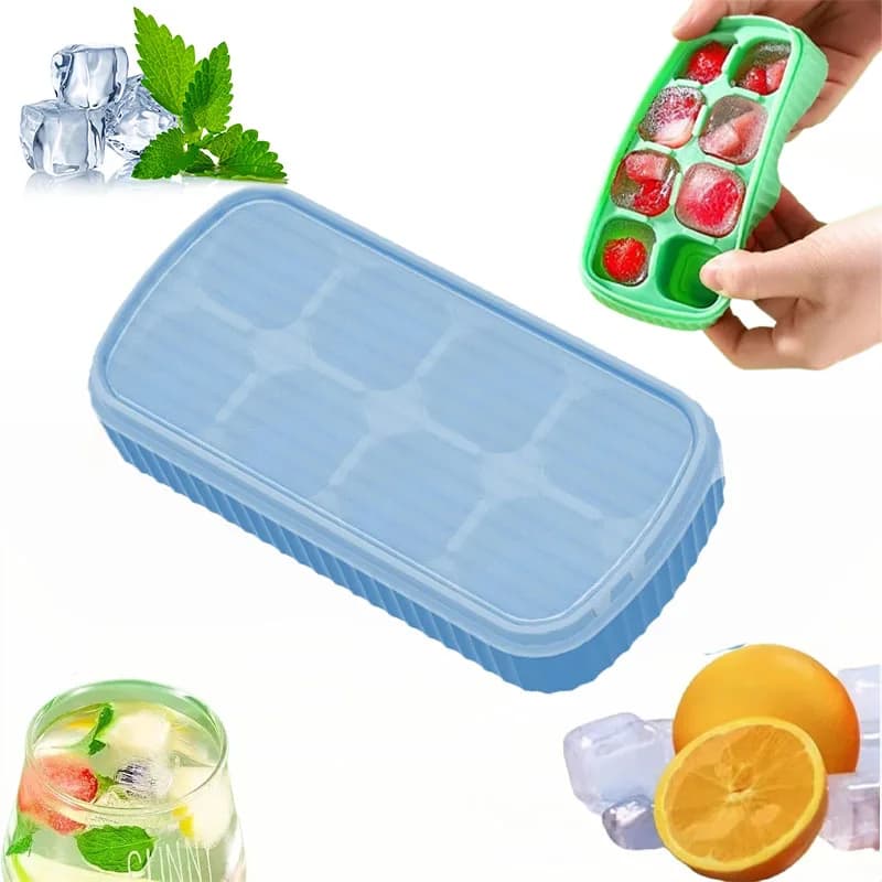 Set da 1-4 Pezzi: Vassoio Creativo per Cubetti di Ghiaccio a 8 Scomparti con Coperchio, Stampo per Congelatore Domestico, Facile da Rilasciare, Senza BPA, Gadget da Cucina