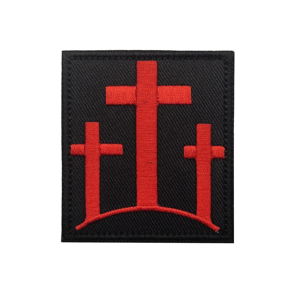 Toppa Ricamata Tre Croci di Calvary Hill, Distintivo Tattico di Fede Cristiana per Zaino e Giacca