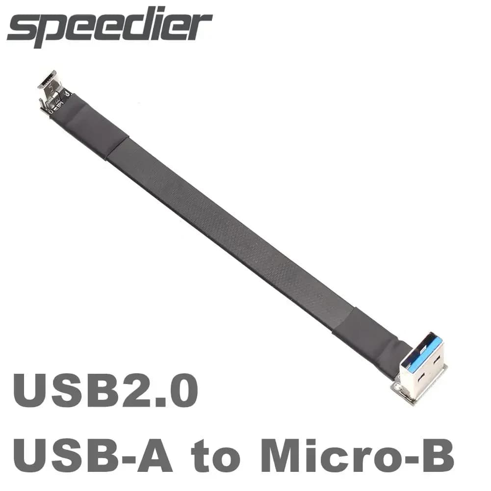 Cavo a nastro piatto USB 2.0 schermato EMI FFC FPV USB 2.0 Cavo Micro B Maschio a Maschio Adattatore Micro-USB angolato a gomito assiale pieghevole