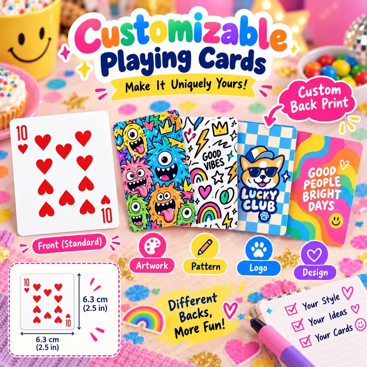 Custom White Cardstock Playing Cards Personalized Back Funny Cartoon Poker for Friends Party Game Night Gift