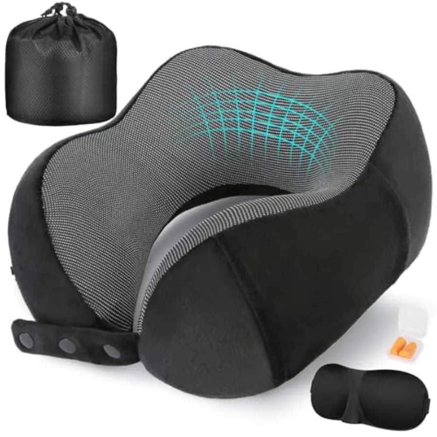 Cuscino da Viaggio per il Collo, Cuscini da Viaggio per Aerei, Cuscino da Viaggio per il Collo in Memory Foam Puro al 100%, Cuscino da Volo Regolabile