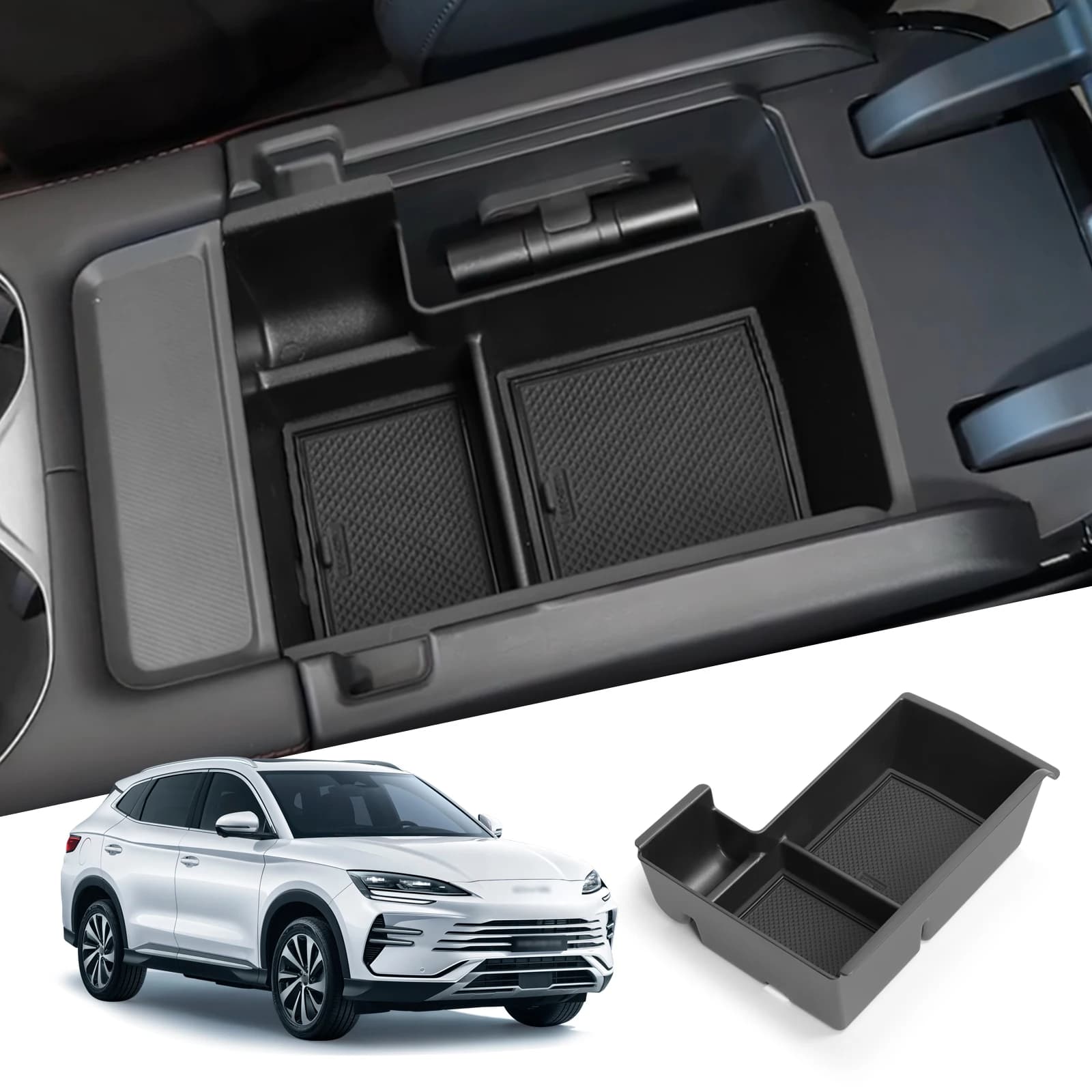 LUCKEASY for BYD Seal U Sealion 6 Song Plus DM-i 2025 Center Console Armrest Storage Box Car Tray Accessories Tidying Black