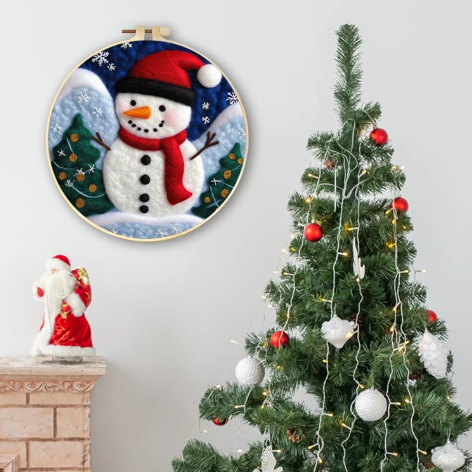 Kit di Feltro di Lana per Pittura e Lavorazione a Maglia: Pupazzo di Neve Natalizio, Regalo di Natale, Accessori in Feltro di Lana, Kit di Feltratura ad Ago per Principianti