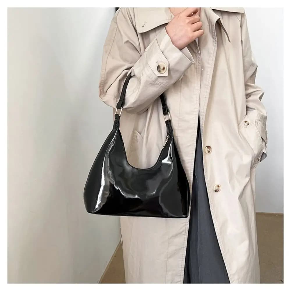 Fashion Glossy Shoulder Bag Solid PU Leather Messenger Bag Handbag Women