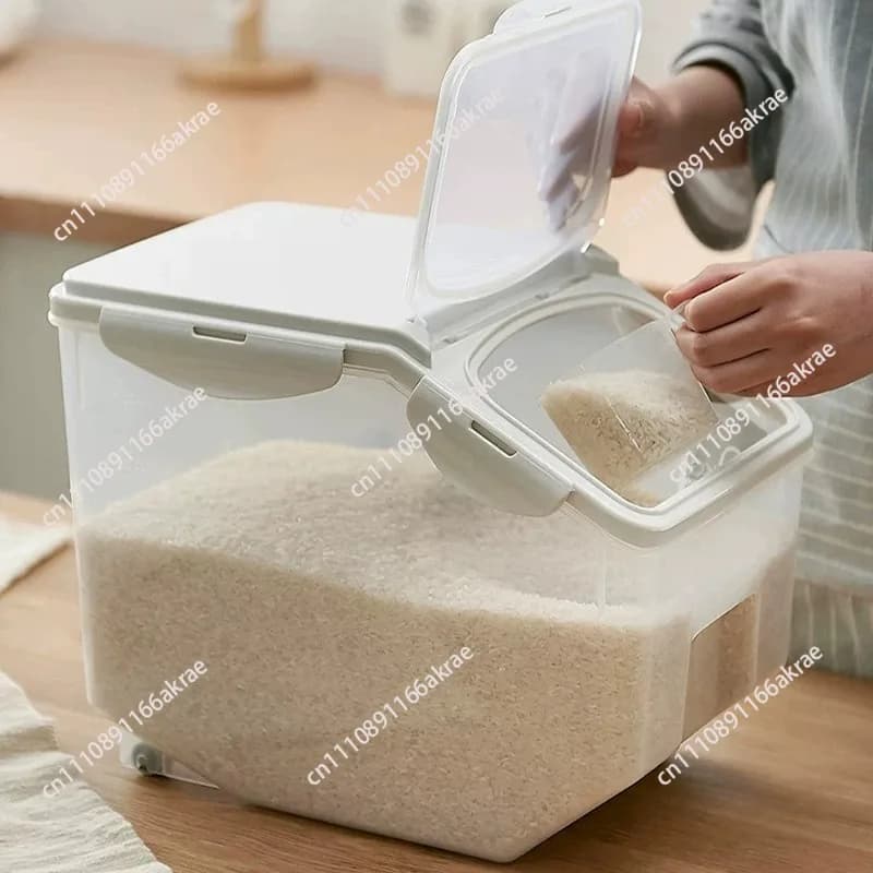for 10/15kg Large Rice Tank Kitchen Grain Storage Box Sealed Moisture-proof Plastic Pet Food Storage Container Mildew Bucket