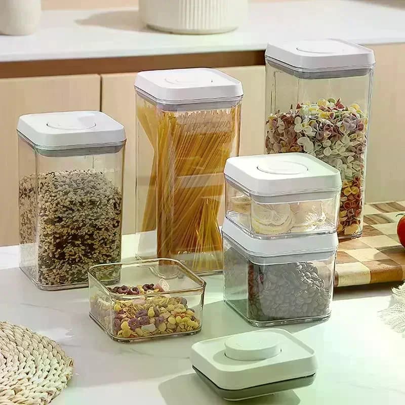Contenitore per cereali Barattoli ermetici press-down da cucina Barattolo trasparente impilabile per cereali di riso Panifici domestici Dispensa Organizzatori Frutta secca