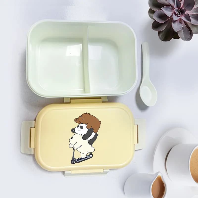 Contenitore per il pranzo We Bare Bears, portatile, a tema cartone animato, per picnic, porta frutta, contenitore sigillato per alimenti, con cucchiaio