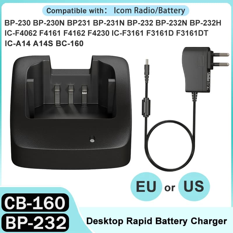 Caricabatterie BC-160 BP-232 Caricabatteria rapido da tavolo 110V compatibile con Icom BP-232N BP-232H IC-A14 IC-F14 IC-F24 Walkie Talkie