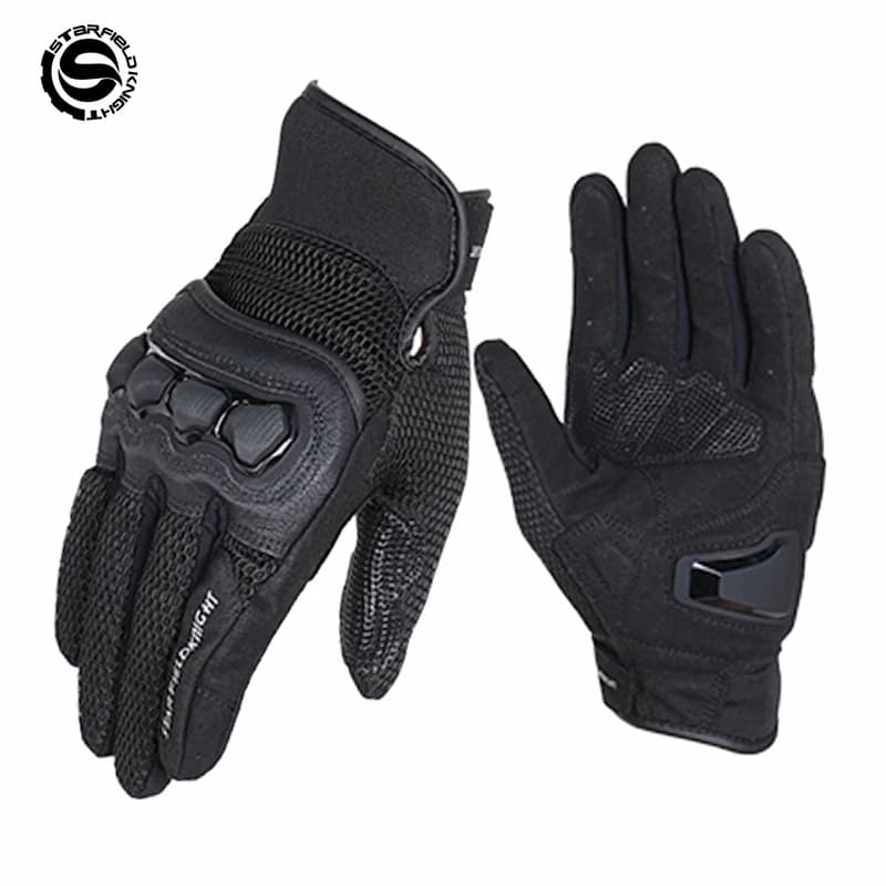 SFK Black Motorcycle Gloves Summer Mesh Breathable Palm Non-slip Wear-resistant Joint Protection Full Finger Riding Equipment